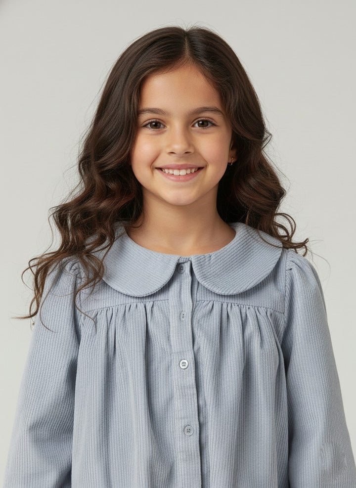 Girls' Pastel Blue Peter Pan Collar Corduroy Dress