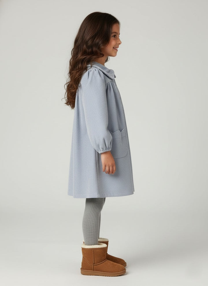Girls' Pastel Blue Peter Pan Collar Corduroy Dress