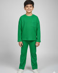 Kids Green Waffle Oversized T-Shirt and Pant Set