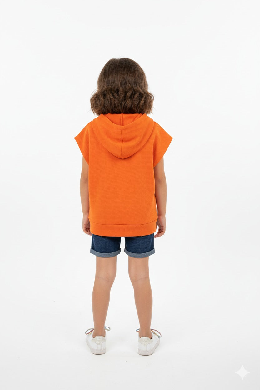 Girls Orange Pickleball Sleeveless Hoodie