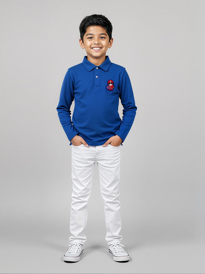 Boys Blue Collar Neck Solid Polo T-Shirt