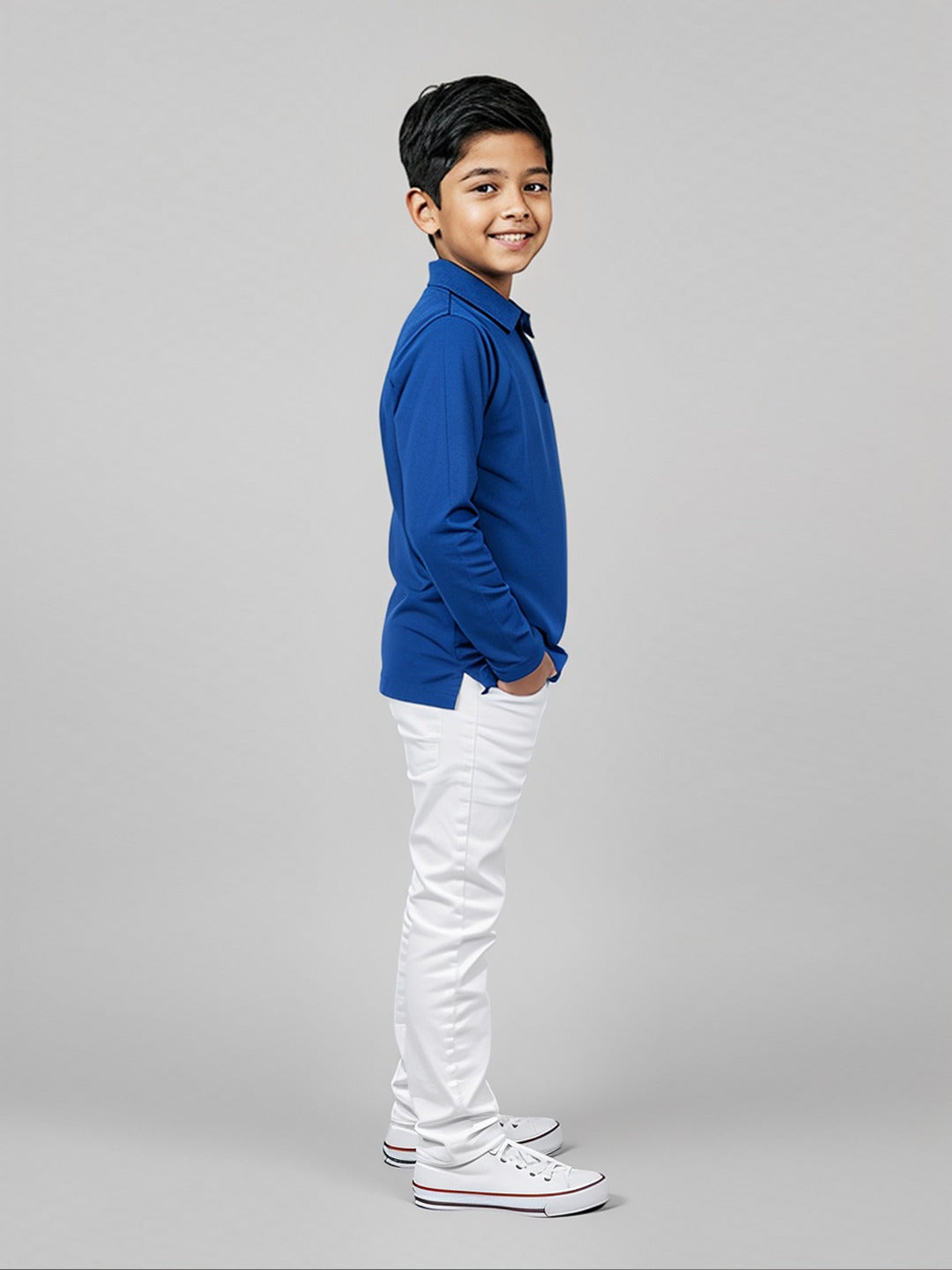 Boys Blue Collar Neck Solid Polo T-Shirt