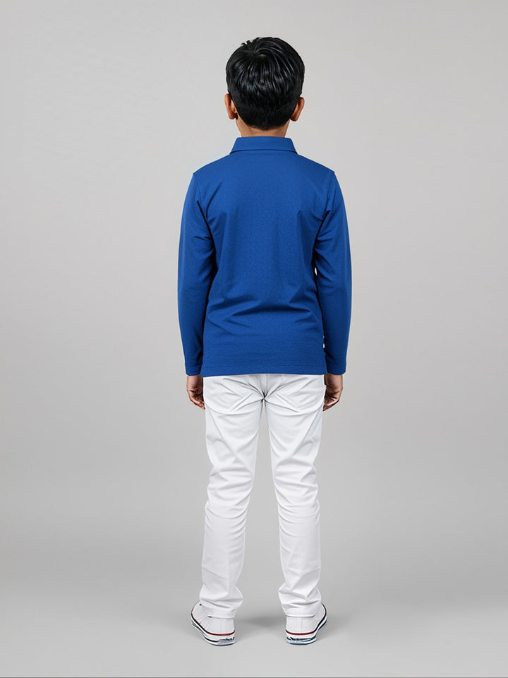 Boys Blue Collar Neck Solid Polo T-Shirt