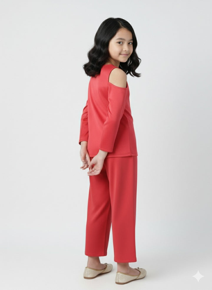 Girl Pink Round Neck Emblishment Ethnic set