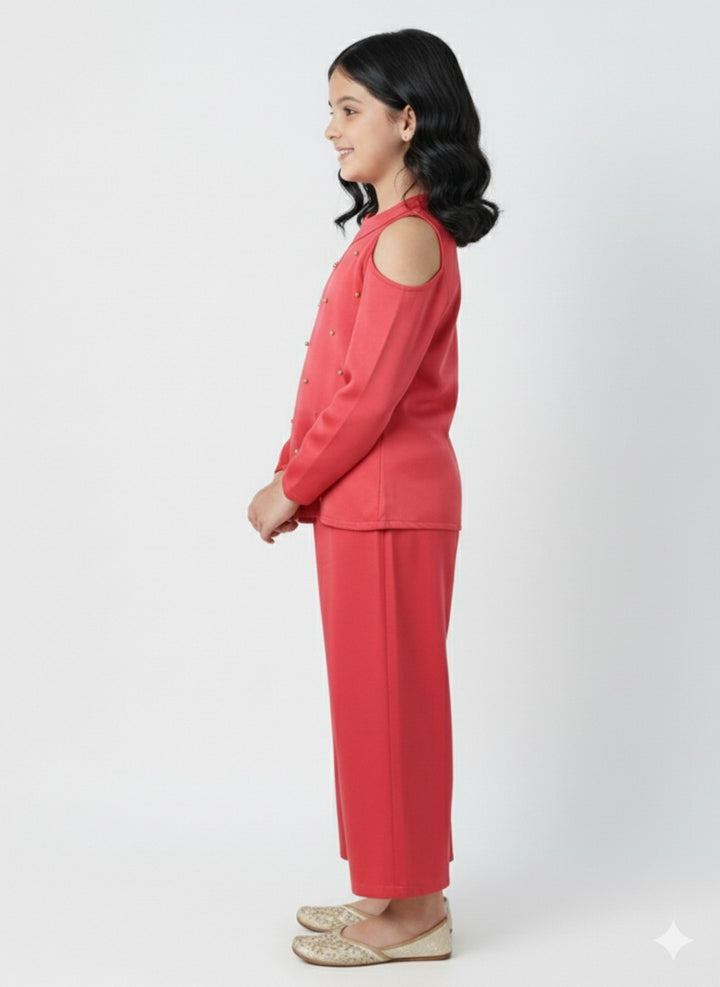 Girl Pink Round Neck Emblishment Ethnic set