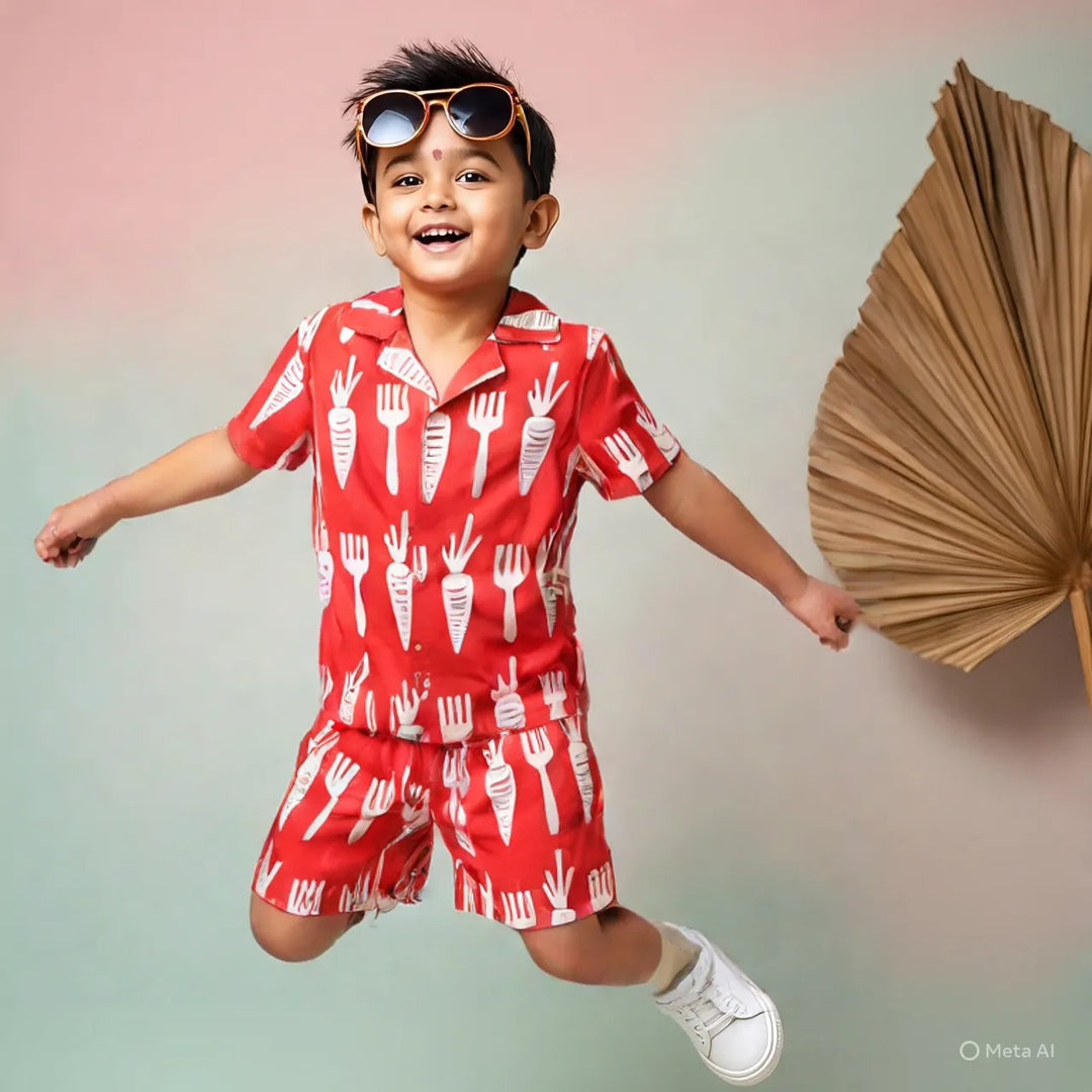 Red & White Cotton Printed Shirt for boys