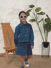 Spunkies Girls Navy Blue Color-Blocked Collared Long Sleeves Shirt and Skirt Set
