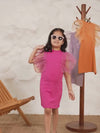 Spunkies Orange Girls Solid Round Neck Frilled Sleeves Shift Dress