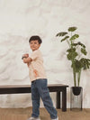 Spunkies Beige Boys Palm Embroidered Cuban Collar Short Sleeves Shirt
