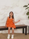 Spunkies Orange Girls Smocked Square Neck Sleeveless A-Line Dress