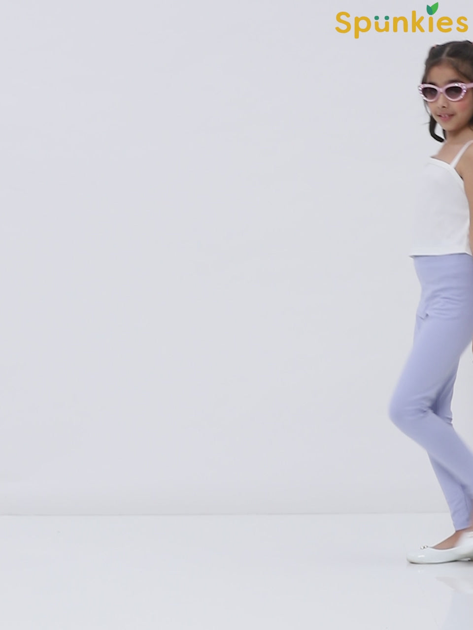 Girls Solid Sky Blue Cotton Leggings