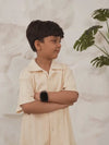 Spunkies Cream Boys Textured Resort Collar Short Sleeves Shirt