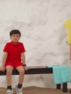 Spunkies Boys Yellow Solid Collared Short Sleeves Polo T-Shirt and Shorts Set