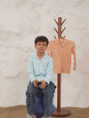 Spunkies Peach Boys Textured Cuban Collar Long Sleeves Shirt