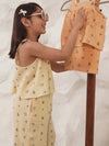 Spunkies Girls Peach Geometric Print Square Neck Sleeveless Top and Trousers Set