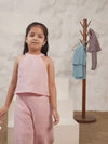 Spunkies Girls Pink Crochet Halter Neck Sleeveless Top and Trousers Set