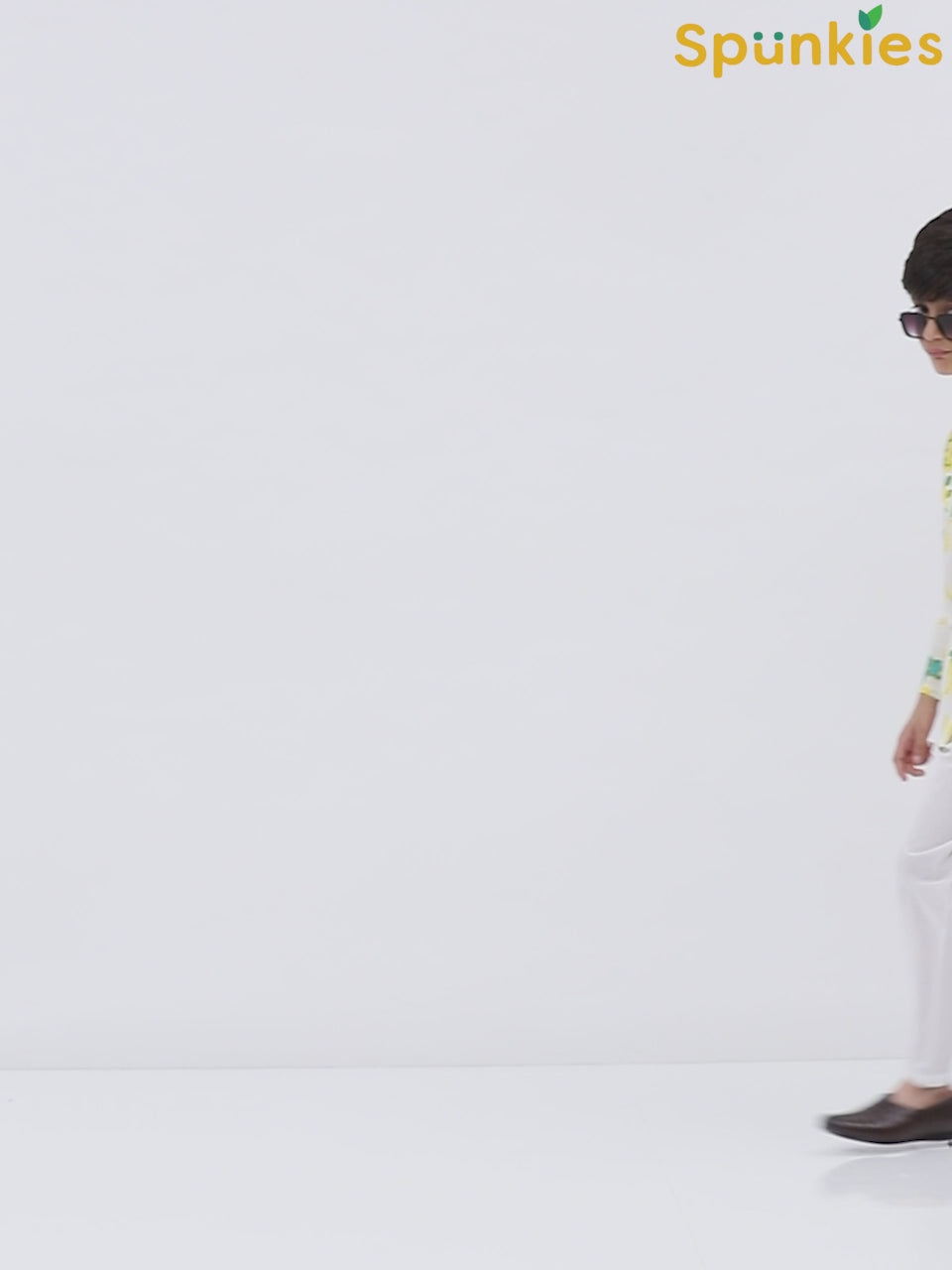 Boys White Cotton Printed Ethnic Kurta Pajama Set