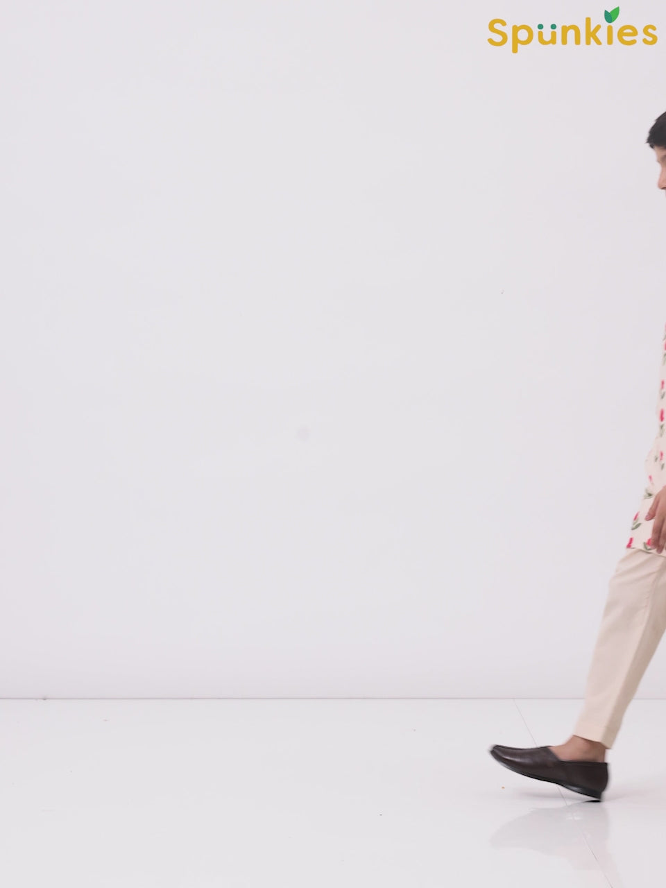 Boys Cotton Chanderi Cream Floral Printed Kurta Set
