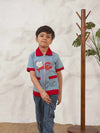 Spunkies Boys Blue Cotton Zip Shirt with Graphic Design