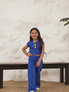 Spunkies Girls Blue Smocked Round Neck Sleeveless Top and Trousers Set