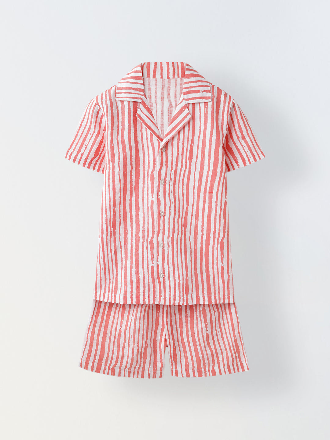 White & Coral Red Striped Co-Ord Set- Boy