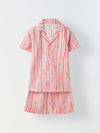 White & Coral Red Striped Co-Ord Set- Boy