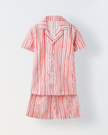 White & Coral Red Striped Co-Ord Set- Boy