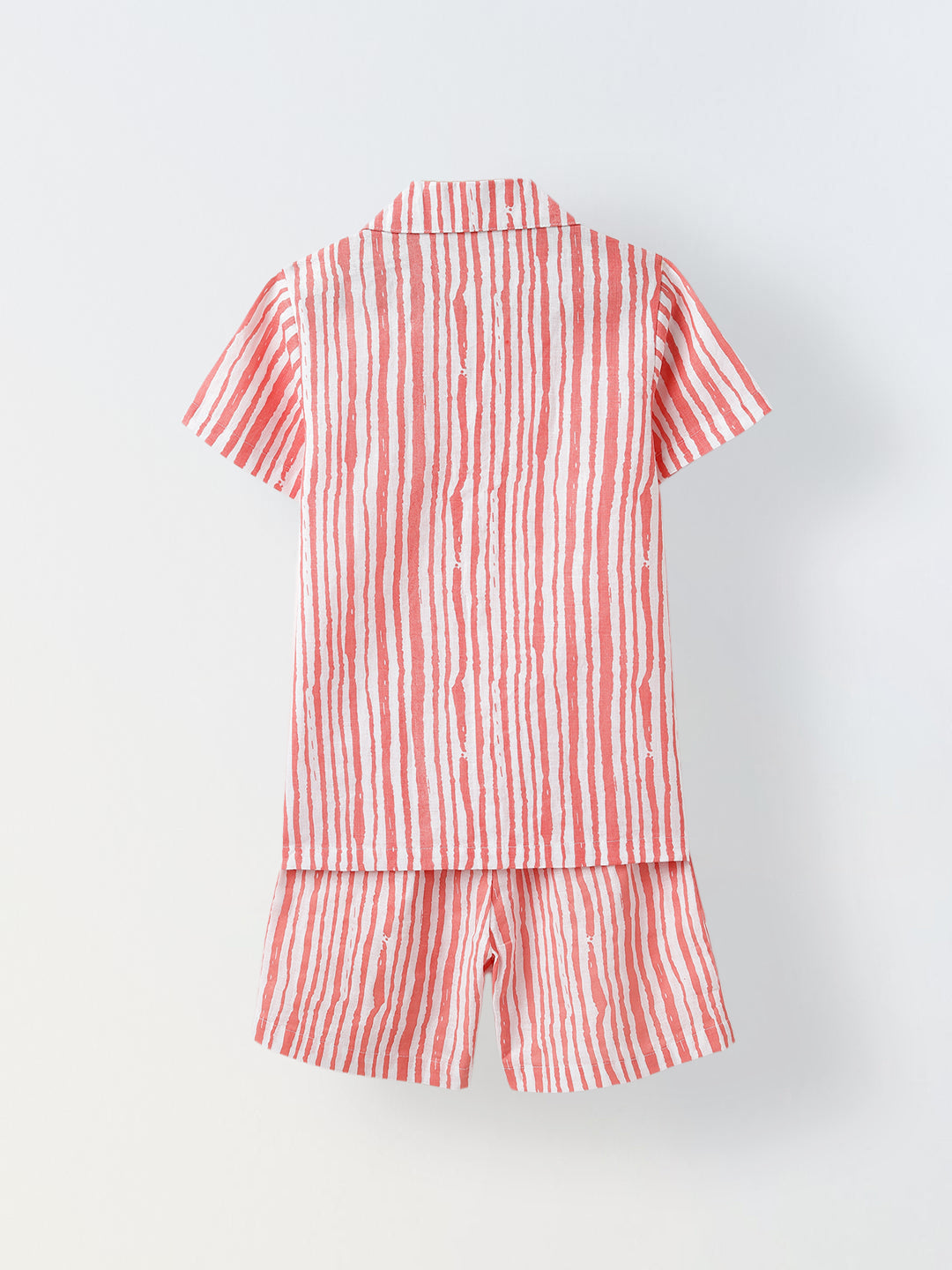 White & Coral Red Striped Co-Ord Set- Boy