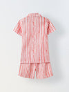 White & Coral Red Striped Co-Ord Set- Boy