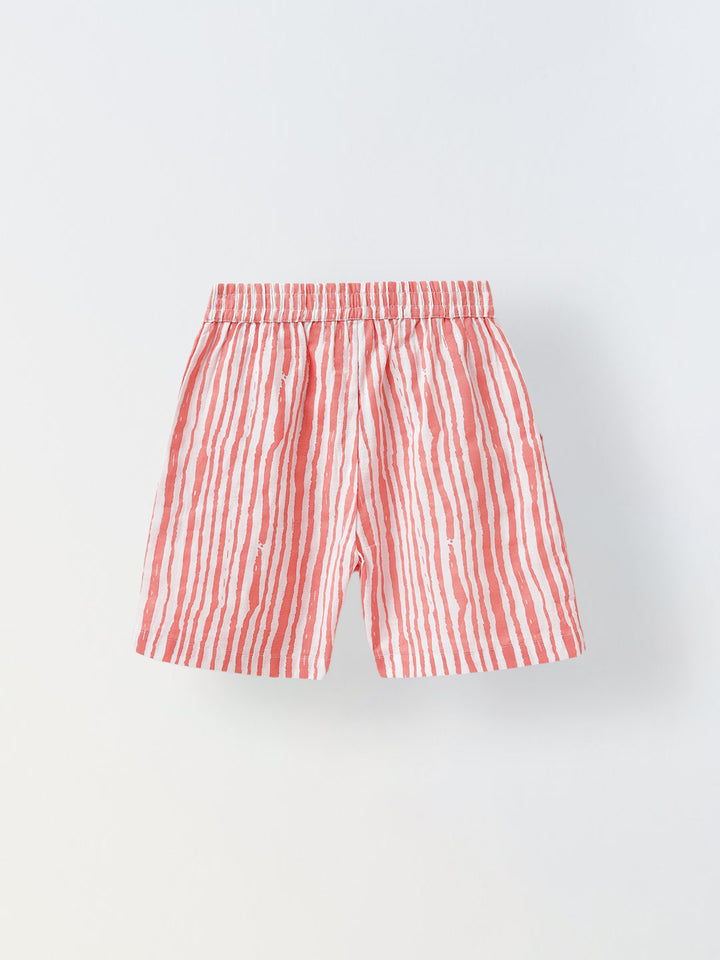White & Coral Red Striped Co-Ord Set- Boy