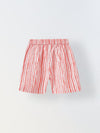 White & Coral Red Striped Co-Ord Set- Boy
