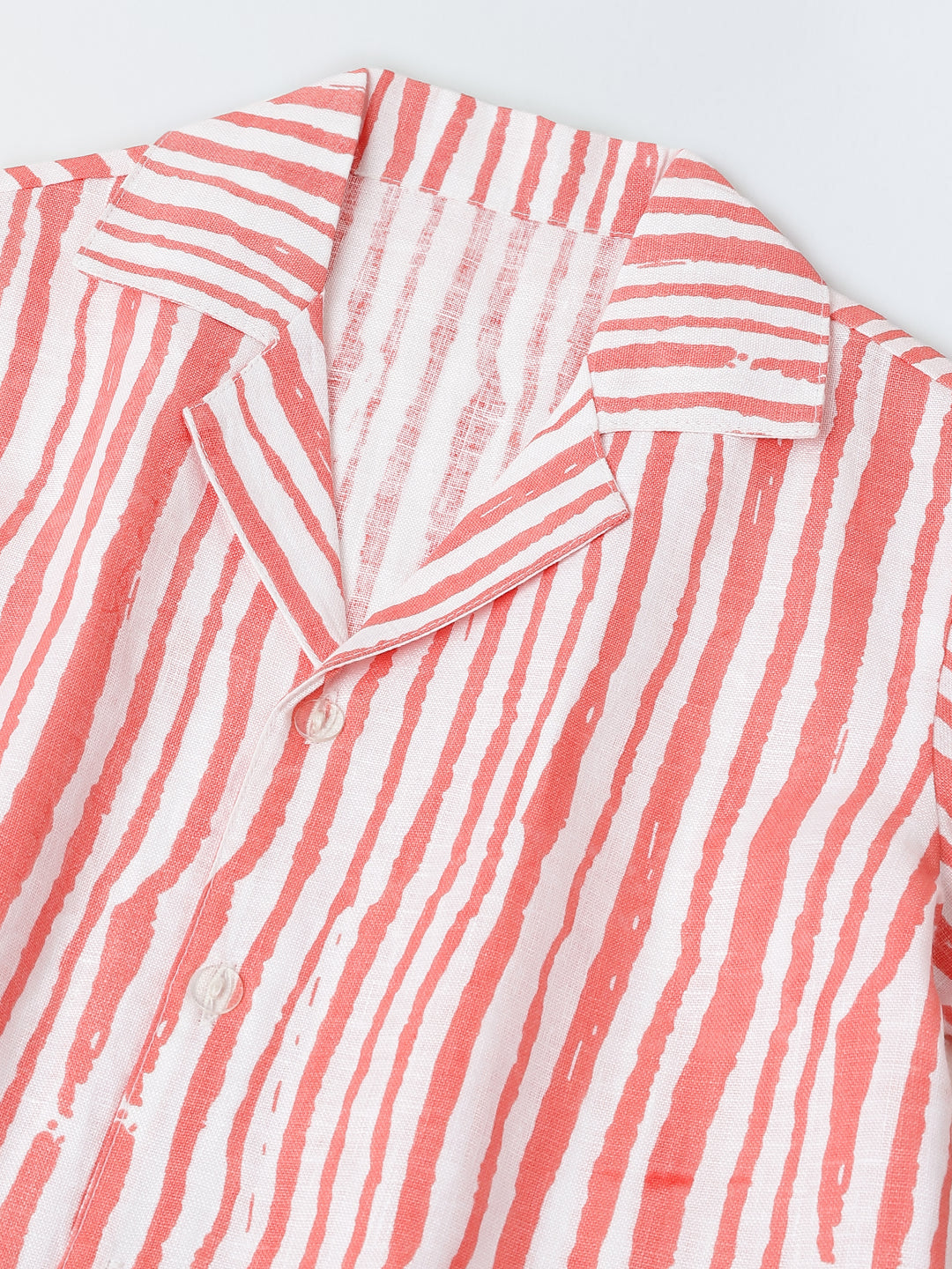 White & Coral Red Striped Co-Ord Set- Boy