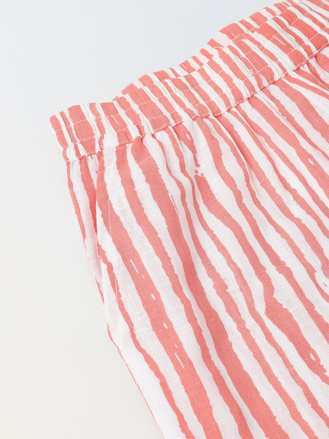 White & Coral Red Striped Co-Ord Set- Boy