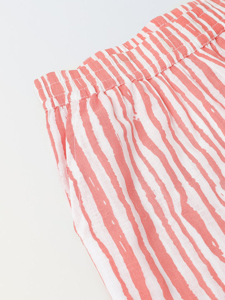 White & Coral Red Striped Co-Ord Set- Boy