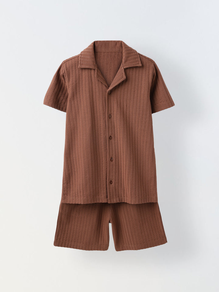 Brown Ribbed Co-Ord Set-Boy