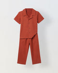 Spunkies Boys Red Solid Resort Collar Short Sleeves Shirt and Trousers Set