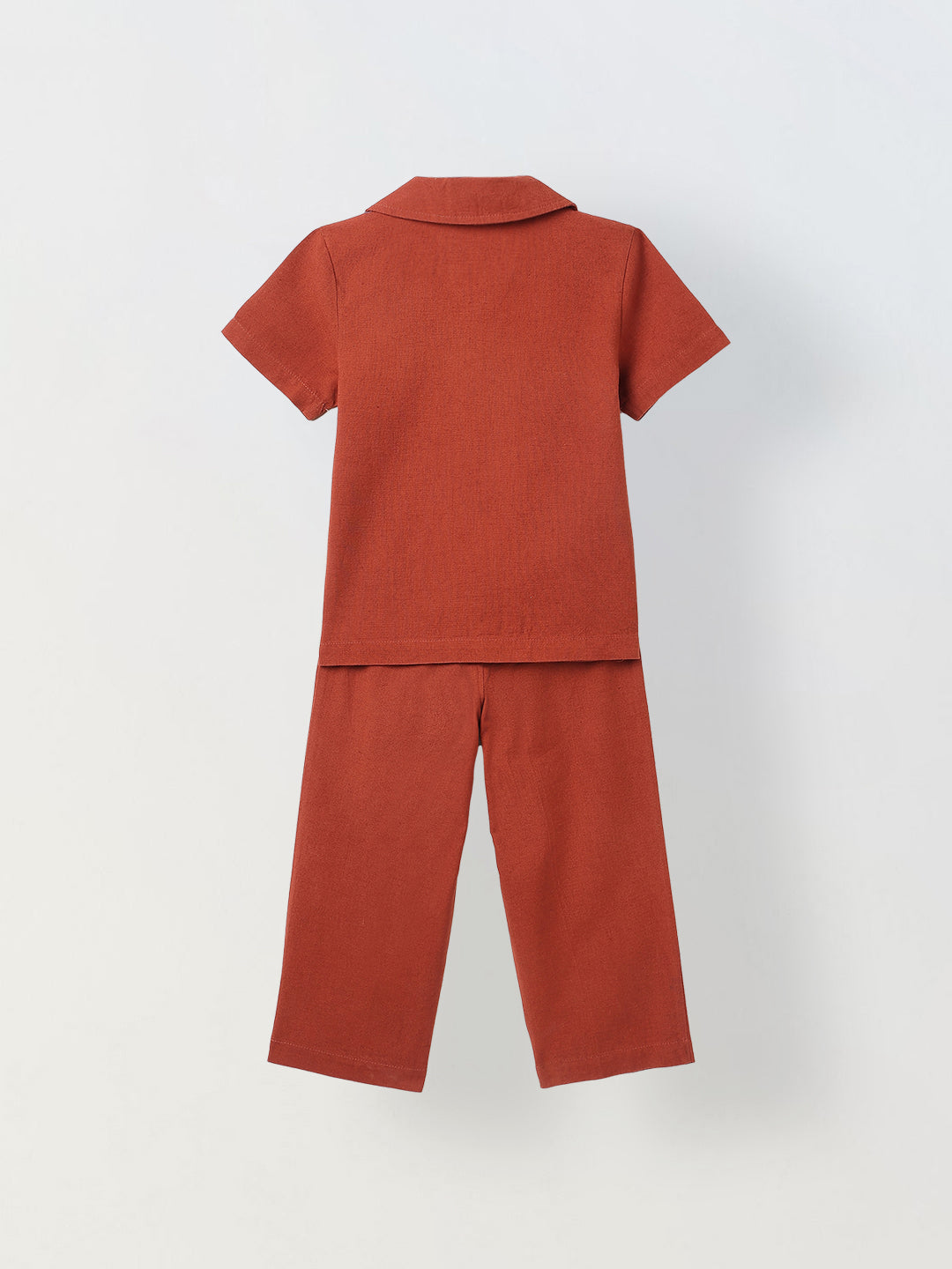 Spunkies Boys Red Solid Resort Collar Short Sleeves Shirt and Trousers Set