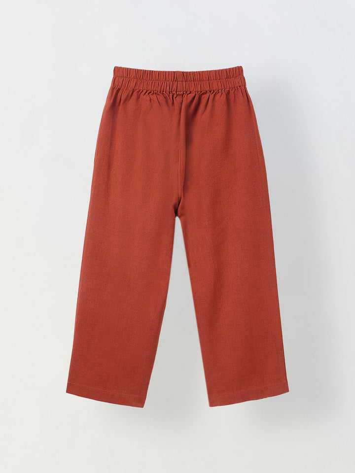 Spunkies Boys Red Solid Resort Collar Short Sleeves Shirt and Trousers Set