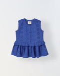 Spunkies Blue Girls Schiffli Embroidered Round Neck Sleeveless A-Line Dress