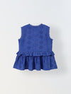 Spunkies Blue Girls Schiffli Embroidered Round Neck Sleeveless A-Line Dress