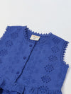 Spunkies Blue Girls Schiffli Embroidered Round Neck Sleeveless A-Line Dress