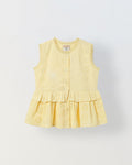 Spunkies Yellow Girls Schiffli Embroidered Round Neck Sleeveless A-Line Dress