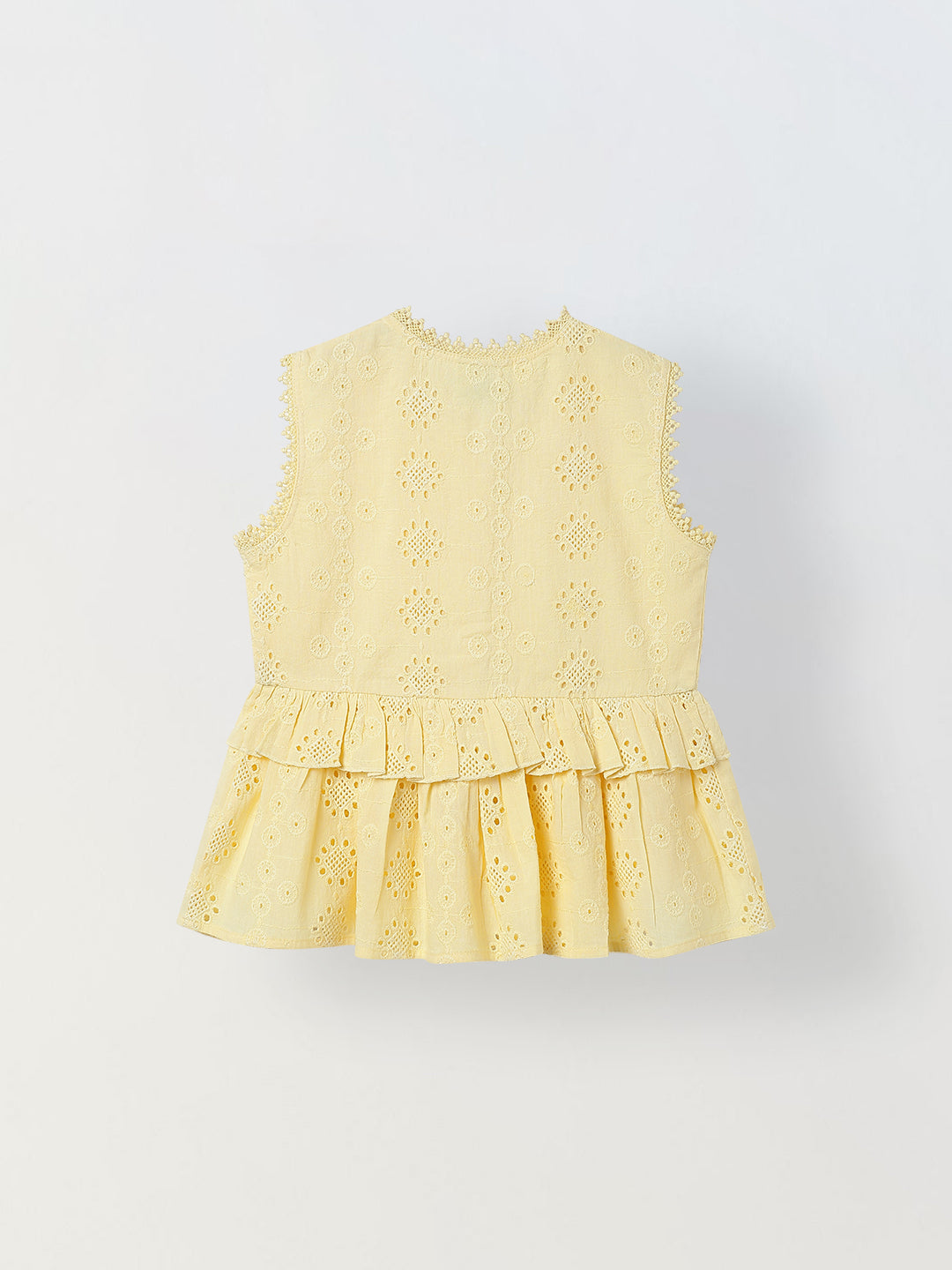 Spunkies Yellow Girls Schiffli Embroidered Round Neck Sleeveless A-Line Dress