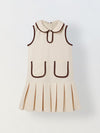 Spunkies Cream Girls Solid Peter Pan Collar Sleeveless Pleated A-Line Dress
