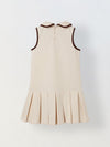 Spunkies Cream Girls Solid Peter Pan Collar Sleeveless Pleated A-Line Dress