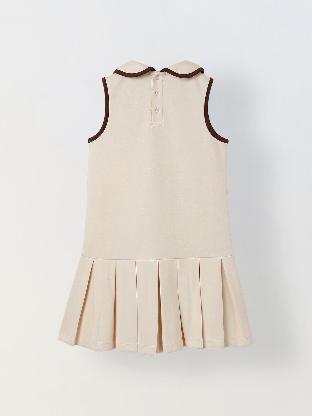 Spunkies Cream Girls Solid Peter Pan Collar Sleeveless Pleated A-Line Dress