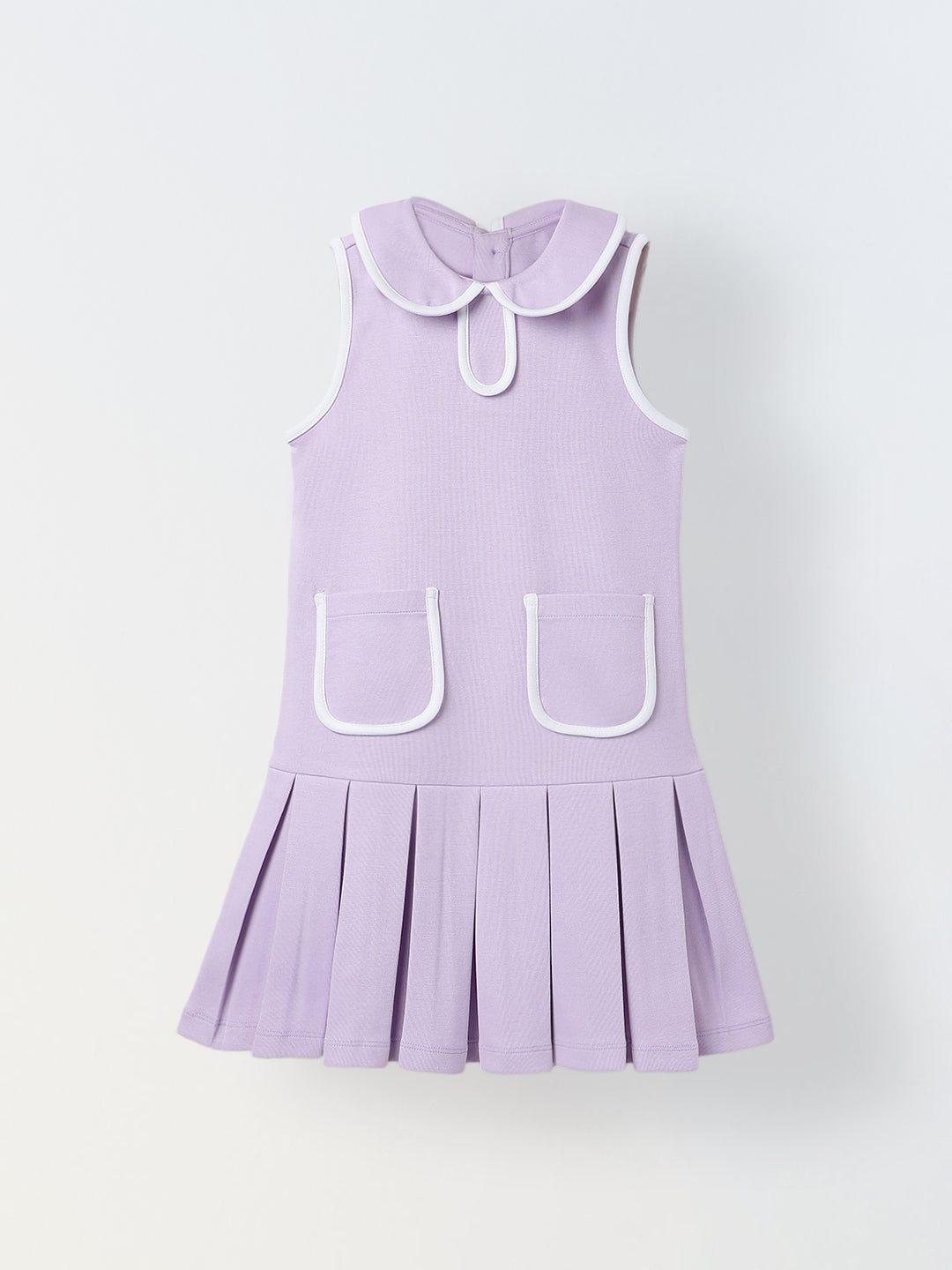 Spunkies Purple Girls Solid Peter Pan Collar Sleeveless Pleated A-Line Dress