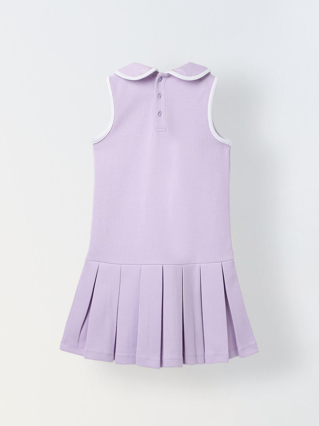 Spunkies Purple Girls Solid Peter Pan Collar Sleeveless Pleated A-Line Dress