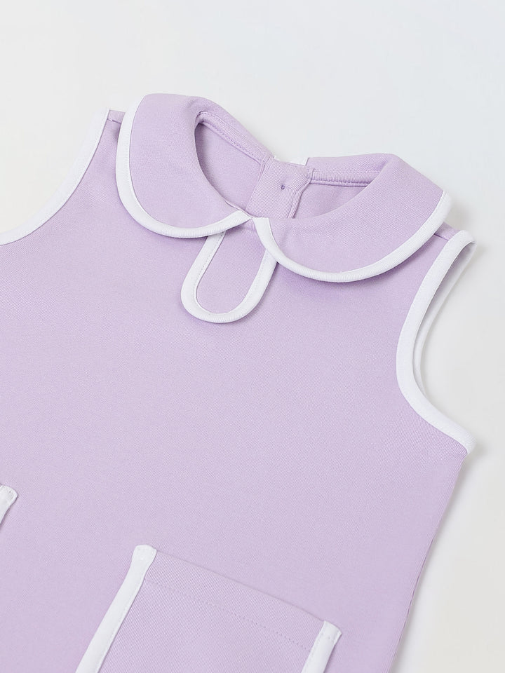 Spunkies Purple Girls Solid Peter Pan Collar Sleeveless Pleated A-Line Dress