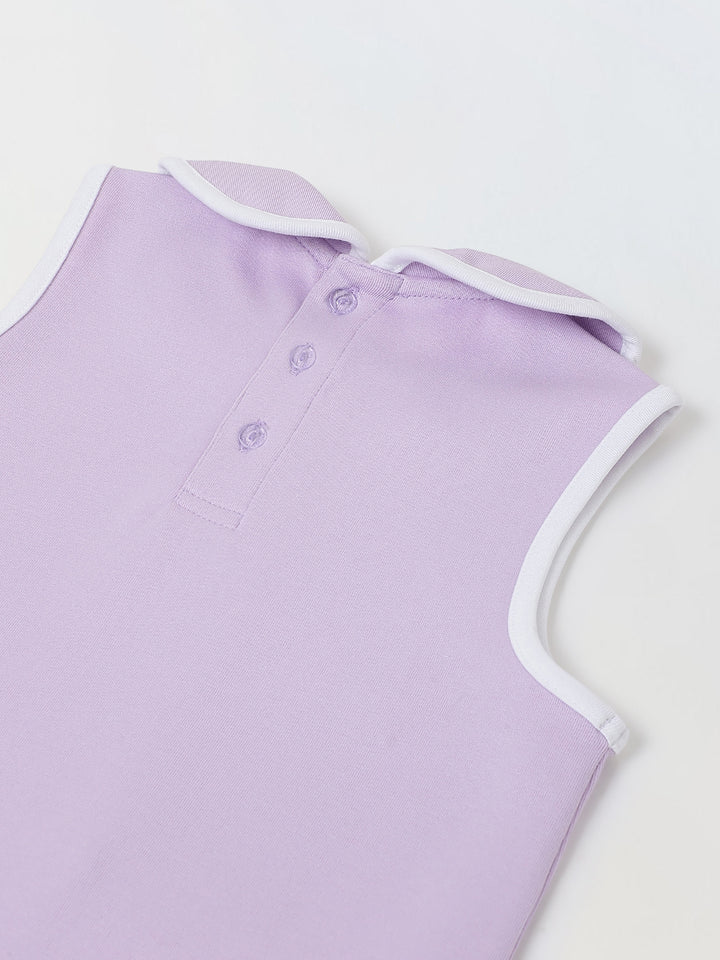 Spunkies Purple Girls Solid Peter Pan Collar Sleeveless Pleated A-Line Dress